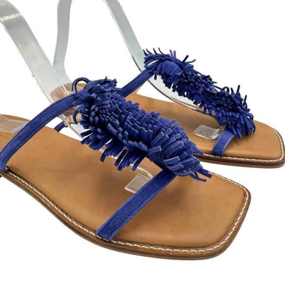 Chico's NEW Delray Royal Cobalt Blue Suede Fringe Slide Cushioned Summer Sandals - Picture 8 of 11